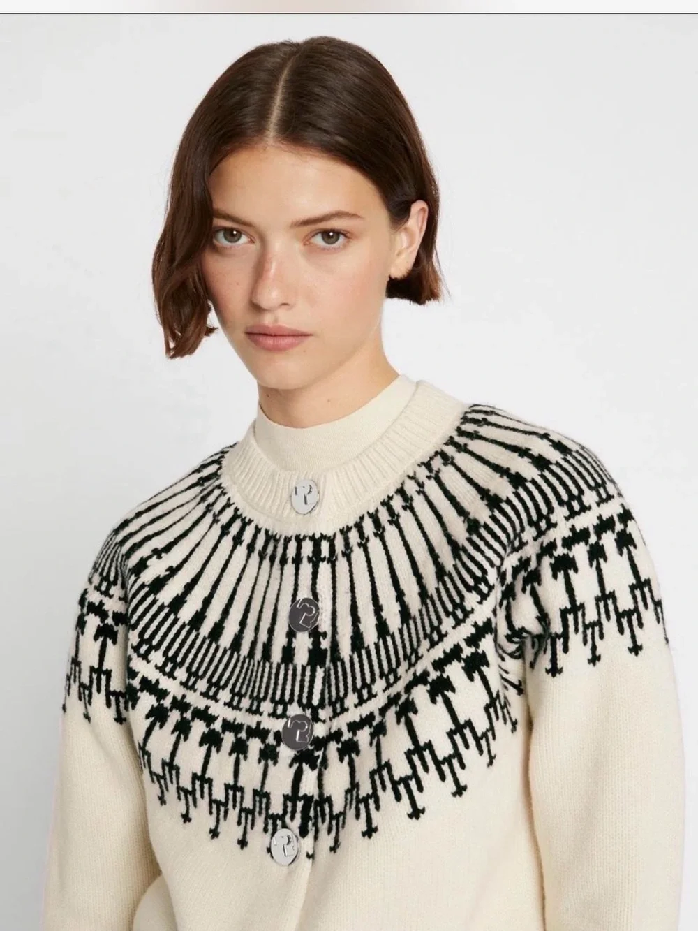 Tory Burch Cream and Black Nordic Yoke Cardigan